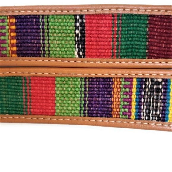 Boho Leather Belt Vintage Colorful Faja Woven Textile Guatemala M main image 4